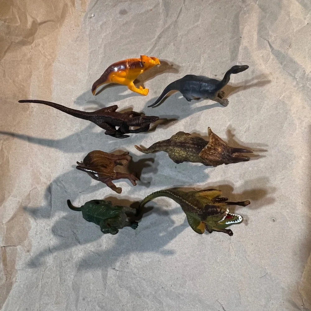 7pc Dinosaur Figure Lot Multicolor T-Rex Triceratops Raptor Toy Set